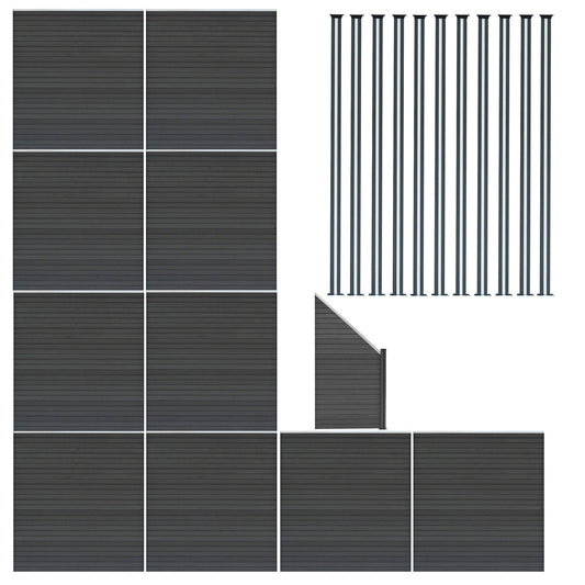 Vallas Para Exteriores De Wpc Y Aluminio - 10x Paneles Cuadrados + 1x Oblicuo + 11x Postes Con Led | Gris_0