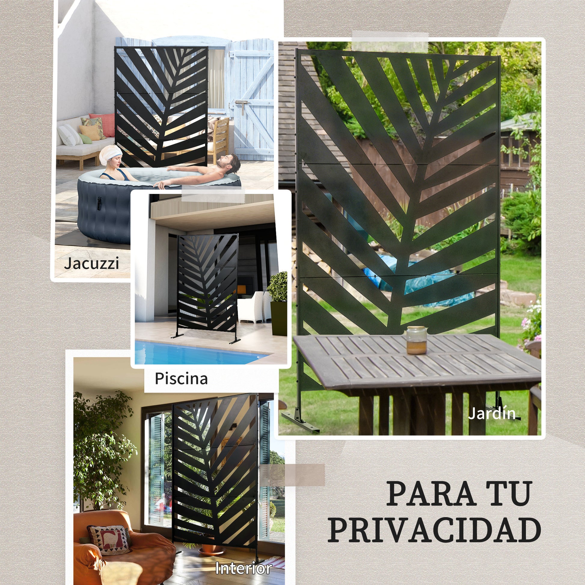 Outsunny Biombo Para Exterior De 3 Piezas Con Diseño De Hoja De Plátano Negro_5