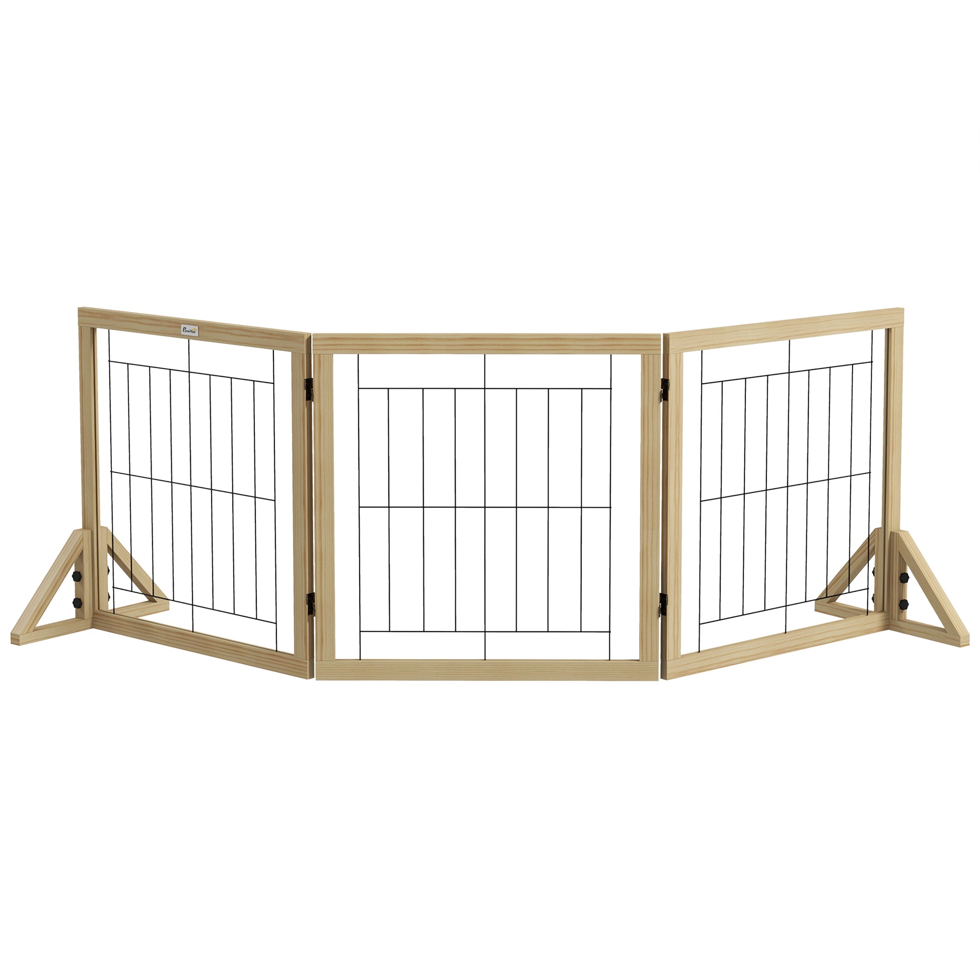 Pawhut Barrera Para Perros Plegable De 3 Paneles 210x44x70 Cm Madera Natural_0