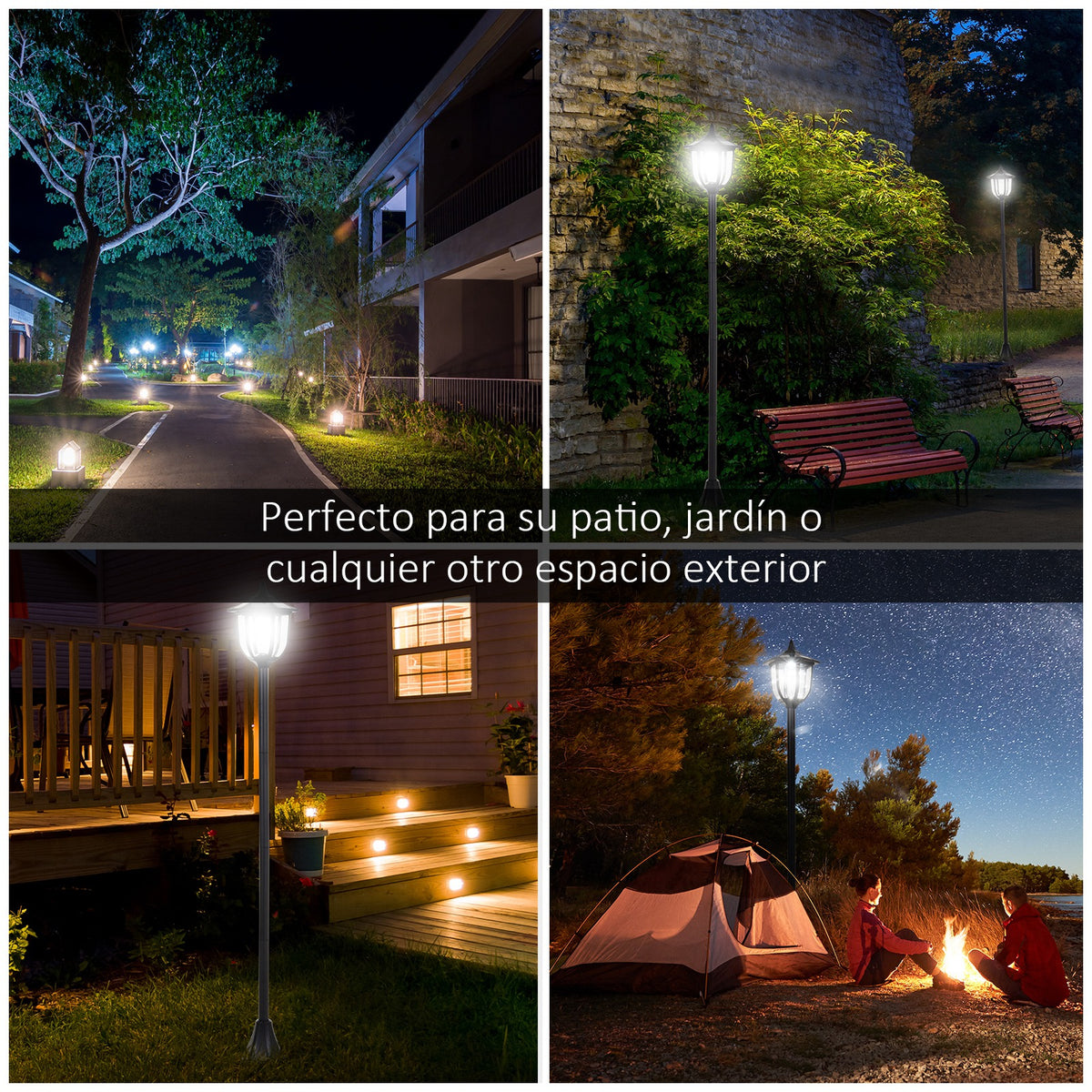 Outsunny Conjunto De 2 Farolas Solares Con Panel Solar Ø26,5x177 Cm Negro_3