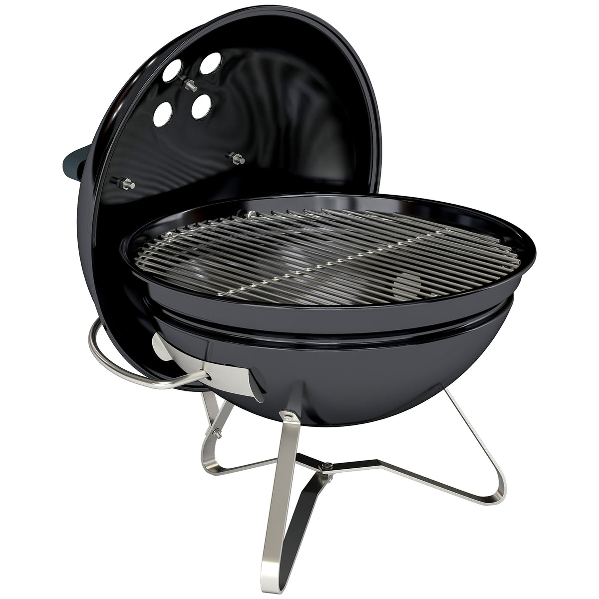 Outsunny Barbacoa De Carbón Portátil Redonda Con Rejilla Tapa Con Soporte Negro_0