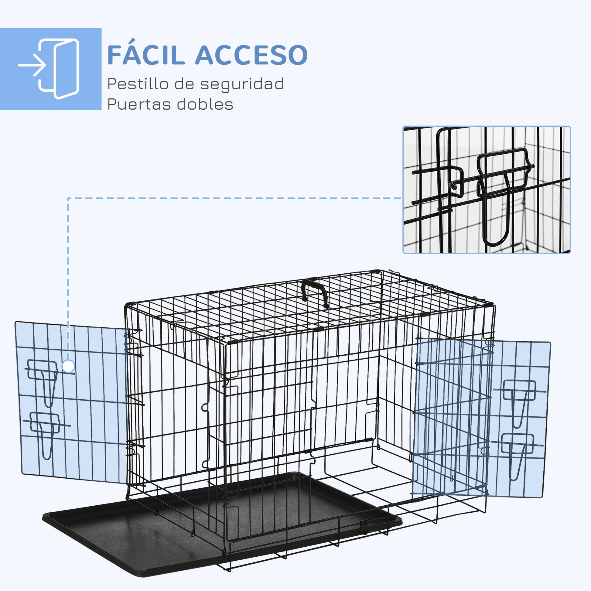 Pawhut Transportín De Perro De 2 Puertas Plegable Con Asa 75x48,5x53cm Negro_5