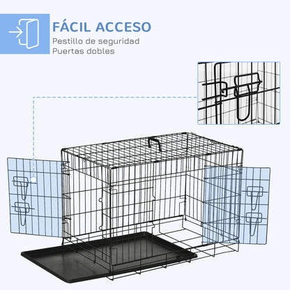 Pawhut Transportín De Perro De 2 Puertas Plegable Con Asa 75x48,5x53cm Negro_5