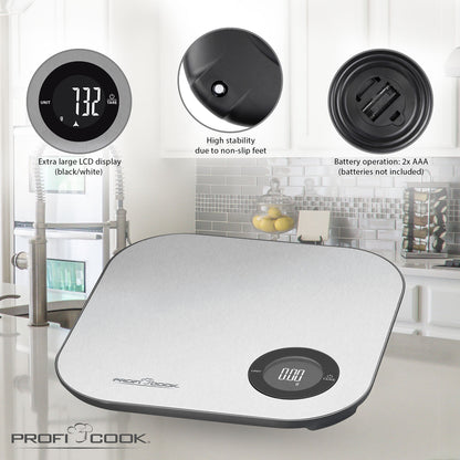 Báscula De Cocina Inteligente Bluetooth Con App, Precisión 1g, Hasta 5 Kg, Acero Inoxidable Proficook Kw 11158 Plata_1