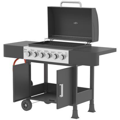 Outsunny Barbacoa De Gas Con 6 Quemadores 15 Kw Termómetro Mesas Laterales Negro_4