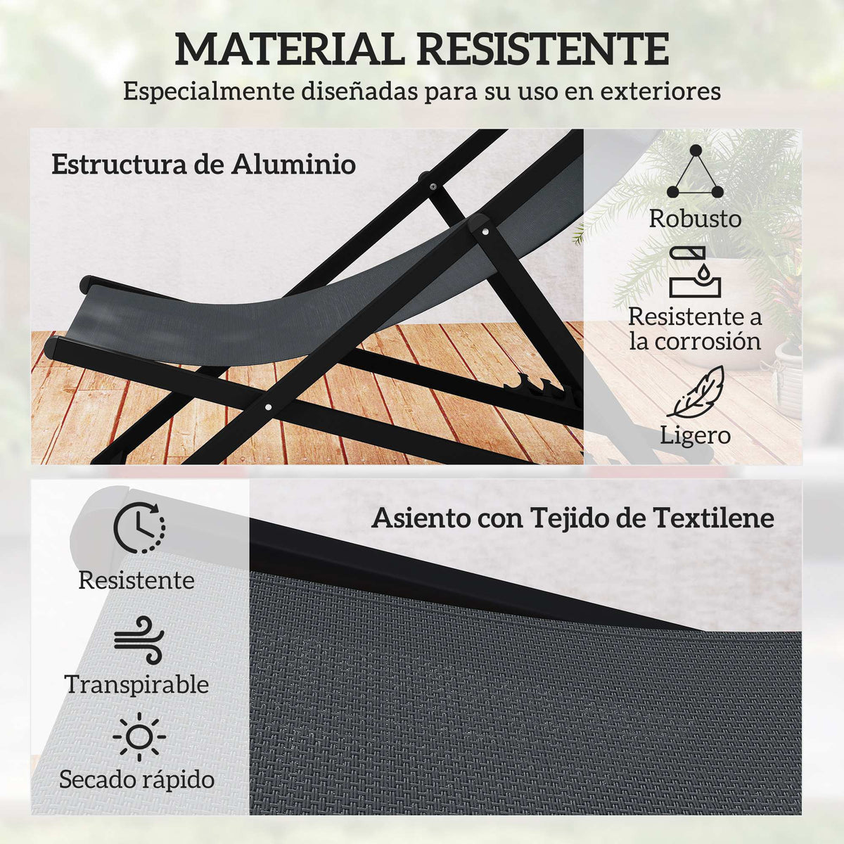2 Tumbonas Plegables Outsunny Aluminio, Texteline Gris Oscuro 58x96,5x91,5 Cm_5