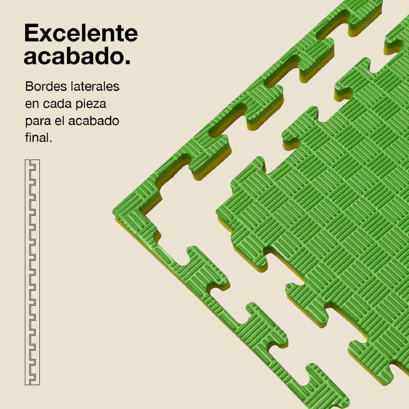 Jowy Tatami Puzzle 2,5cm 100x100cm, Pack 4 Unidades – Superficie 5 Líneas Amarillo/verde_2