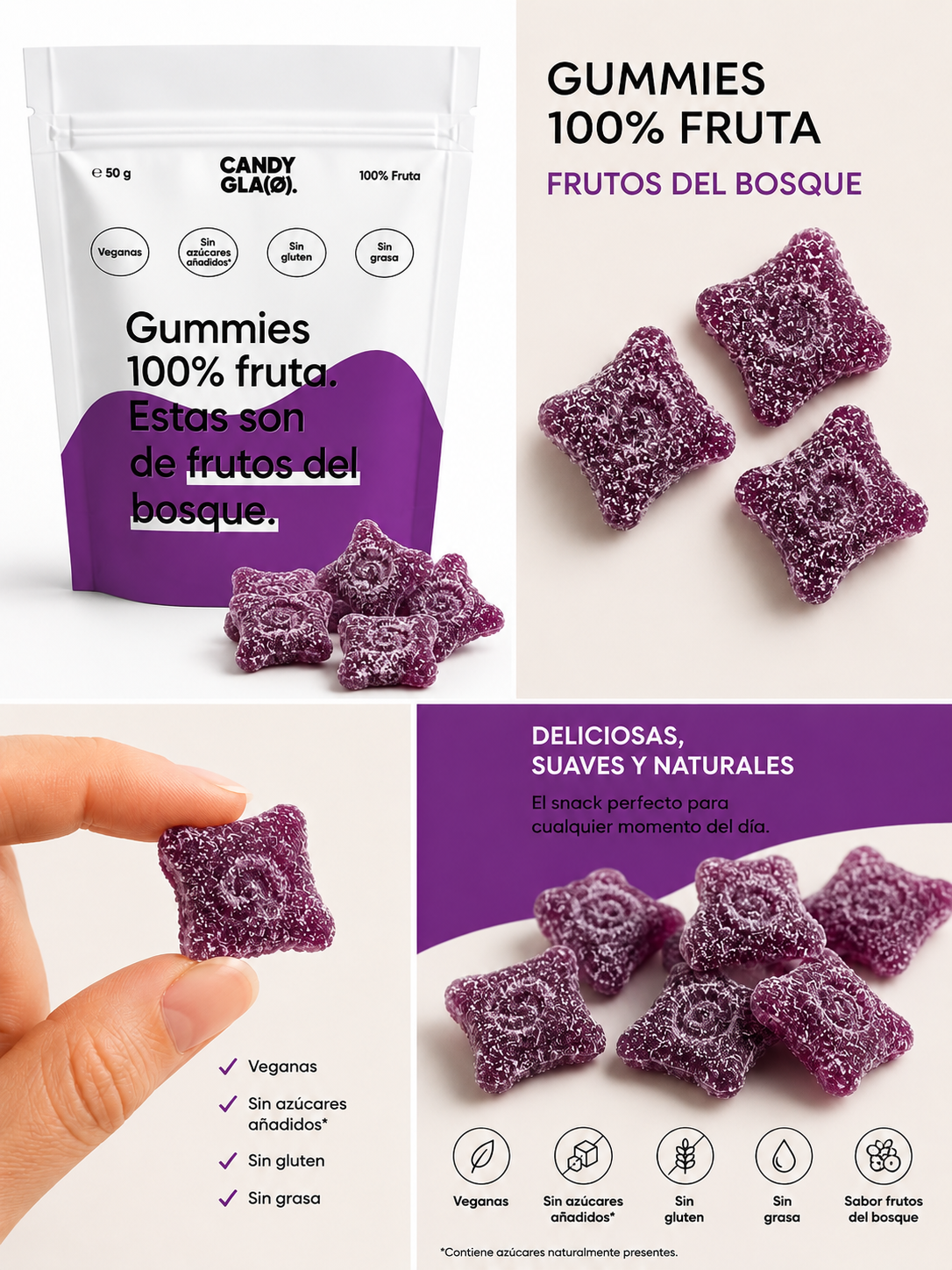 Gummies 100% Fruta Pack De 5 Frutos Del Bosque – Snack Saludable Vegano Sin Azúcares Añadidos_1