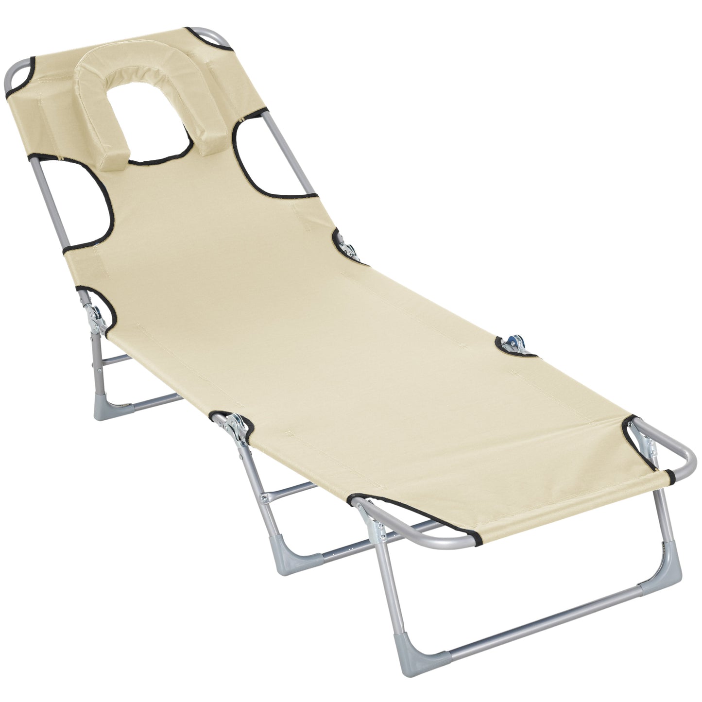 Outsunny Tumbona Reclinable Y Plegable De Jardín Con Respaldo Ajustable Beige_0