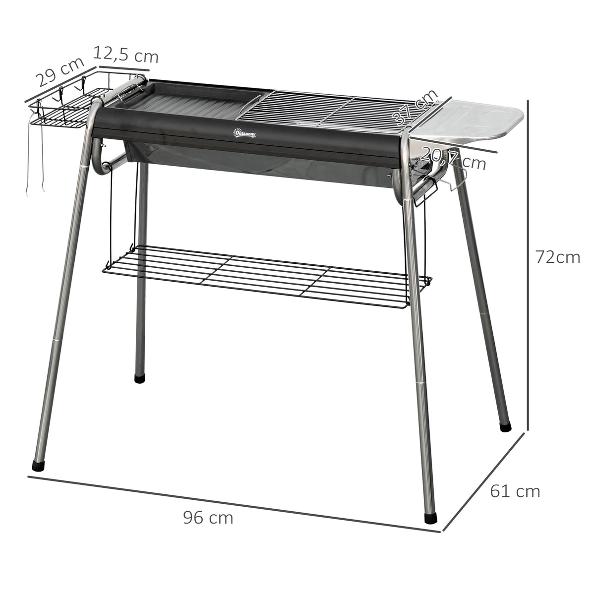 Outsunny Barbacoa De Carbón Barbacoa Portátil Con Parrilla 107x63x75 Cm Negro_2