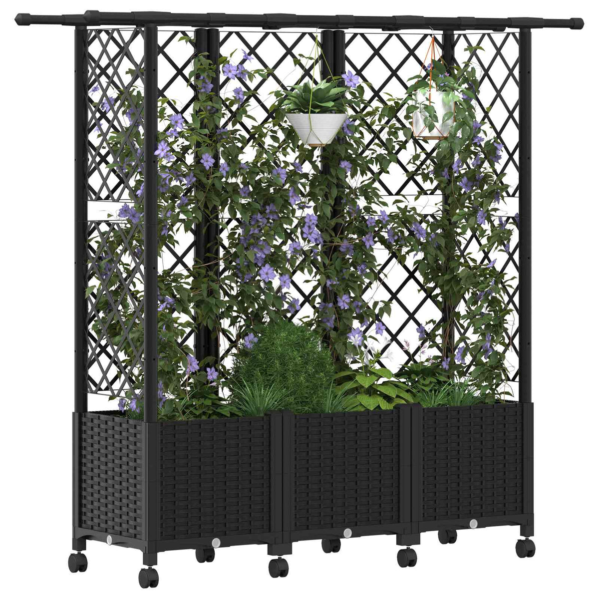 Cama Elevada Con Trellis Y Techo Negro 163,5 X 40 X 142 Cm Pp_2
