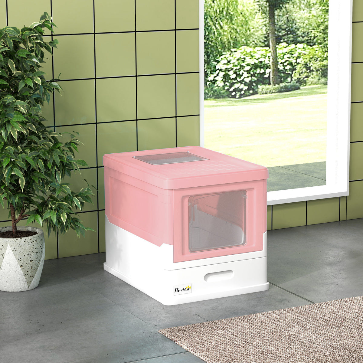 Pawhut Caja Arena Plegable Para Gatos Con Cubierta Desmontable 47,5x35,5x36,7 Cm_1