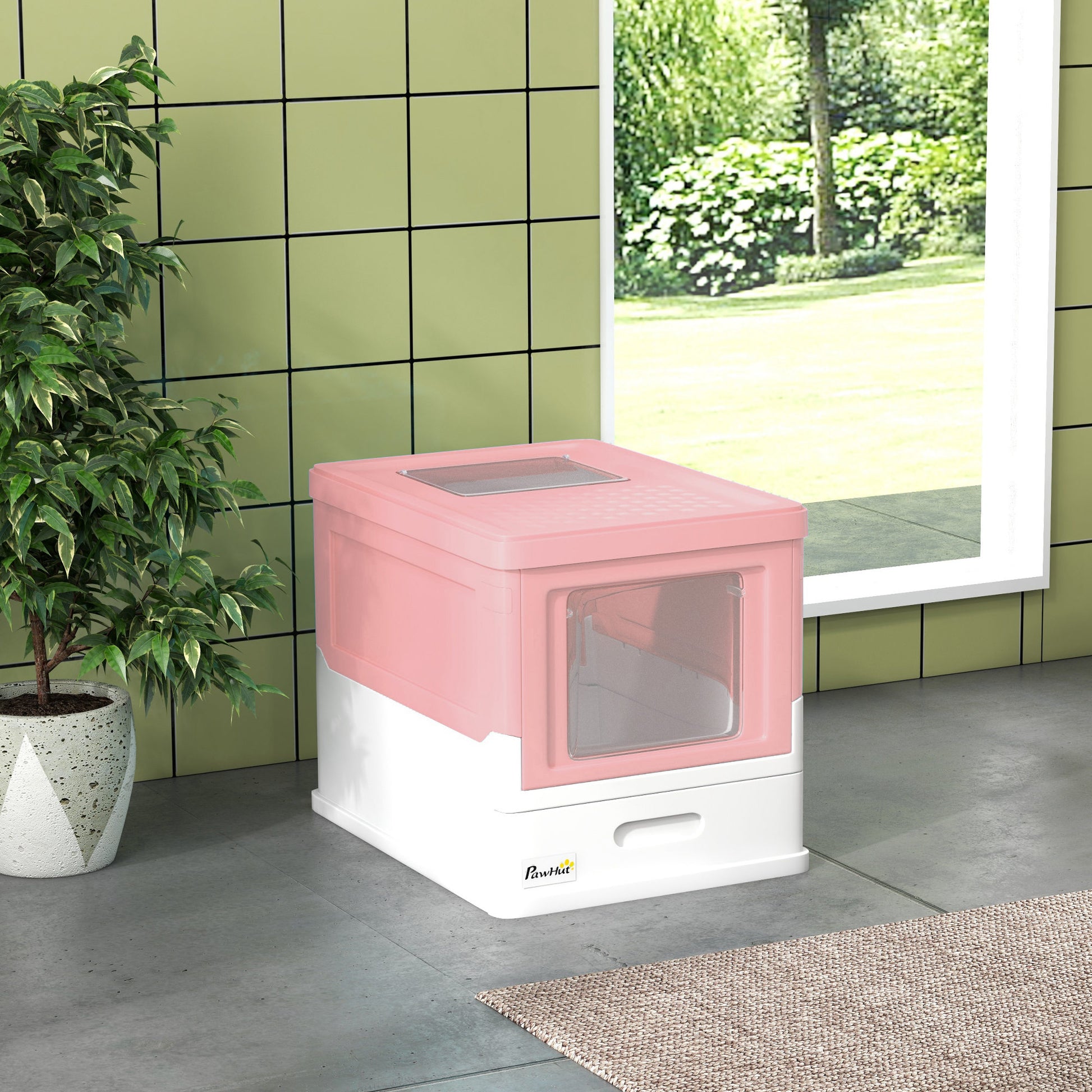 Pawhut Caja Arena Plegable Para Gatos Con Cubierta Desmontable 47,5x35,5x36,7 Cm_1