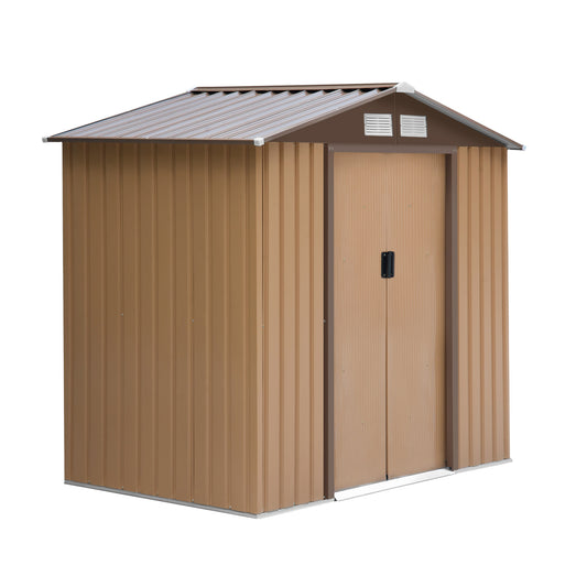 Outsunny Caseta De Jardín 213x130x185 Cm Con 2 Puertas Correderas Y 4 Ventanas_0