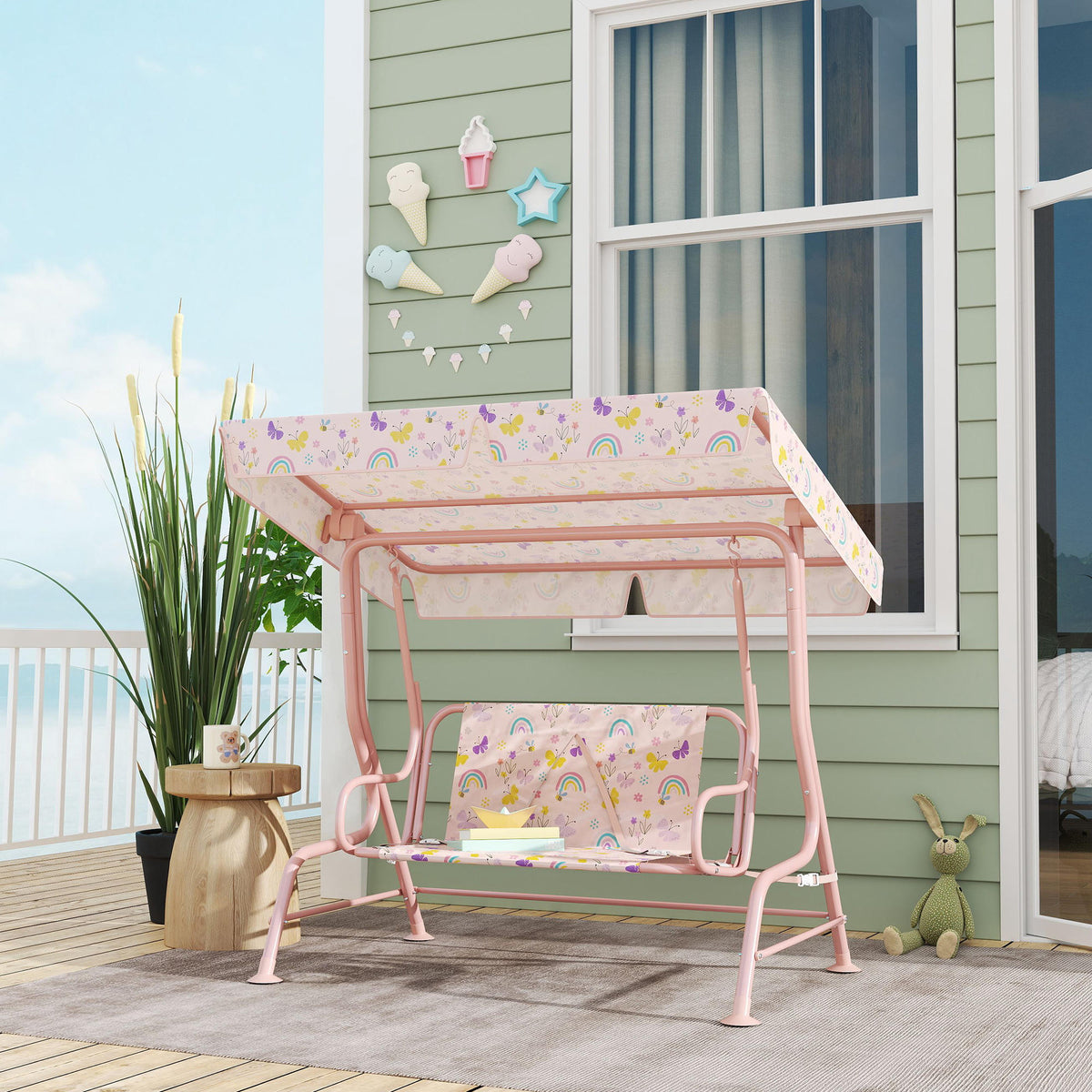 Aiyaplay Columpio De Jardín Exterior Para Niños De +3 Años 112x75x120 Cm Rosa_1