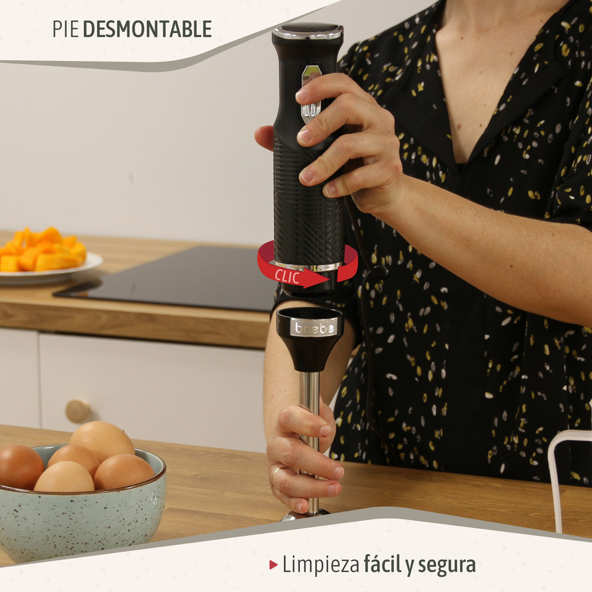 Briebe Batidora De Mano Brazo Desmontable, Cuchillas De Corte En Acero Inoxidable Diseño Ergonómico, Hb1173blk, Negro_4