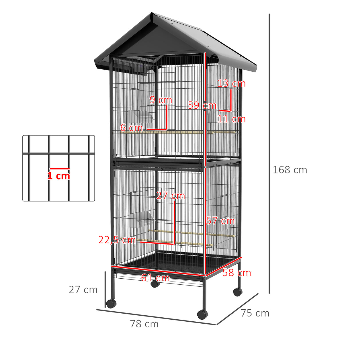 Pawhut Jaula Para Pájaros Grande De 2 Pisos 78x75x168 Cm Negro_2