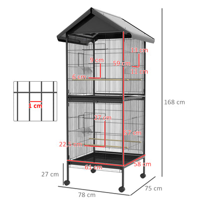 Pawhut Jaula Para Pájaros Grande De 2 Pisos 78x75x168 Cm Negro_2