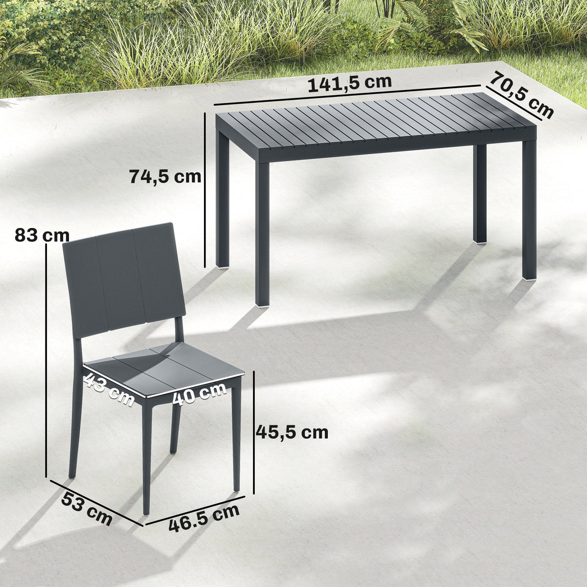 Outsunny Conjunto De Mesa Y Sillas Jardín De 5 Piezas Con Sillas Apilables Gris_2