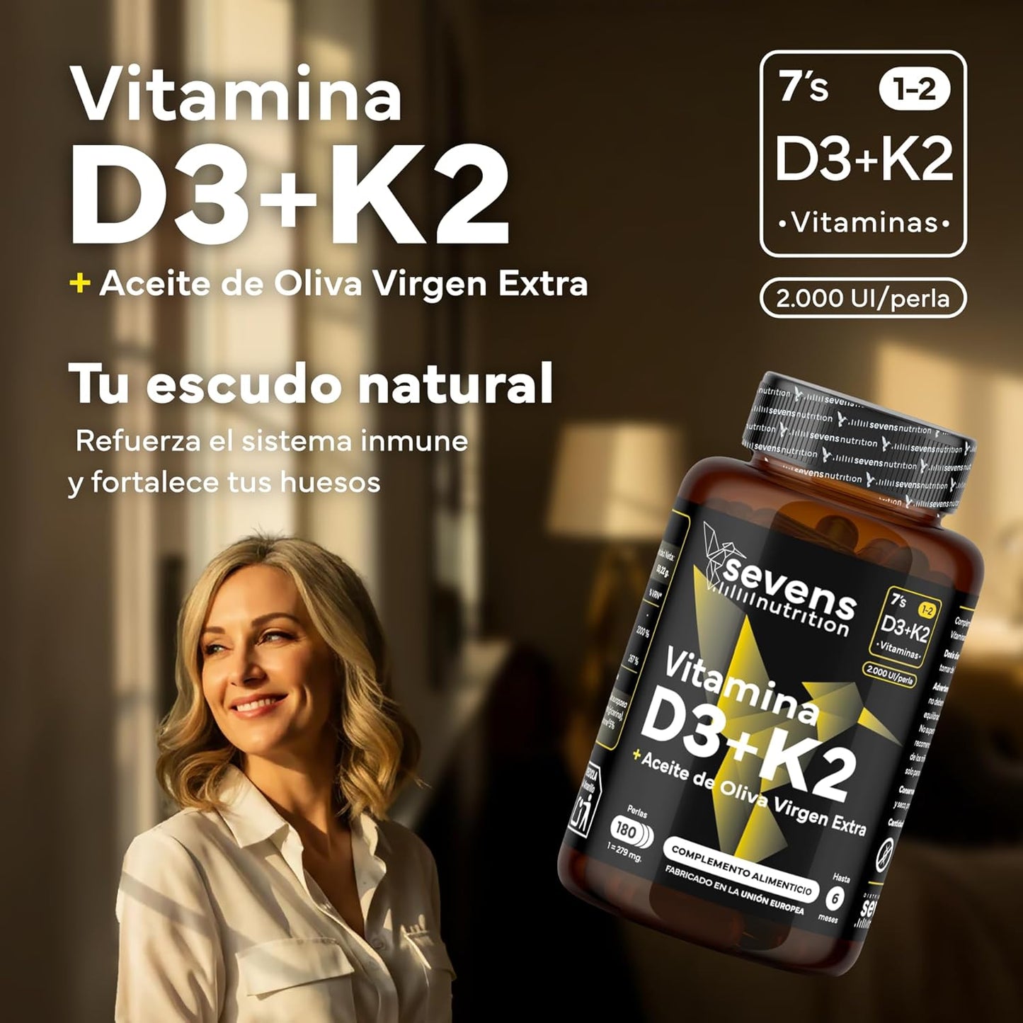 Vitamina D3 + K2 Sevens Nutrition 180 cápsulas