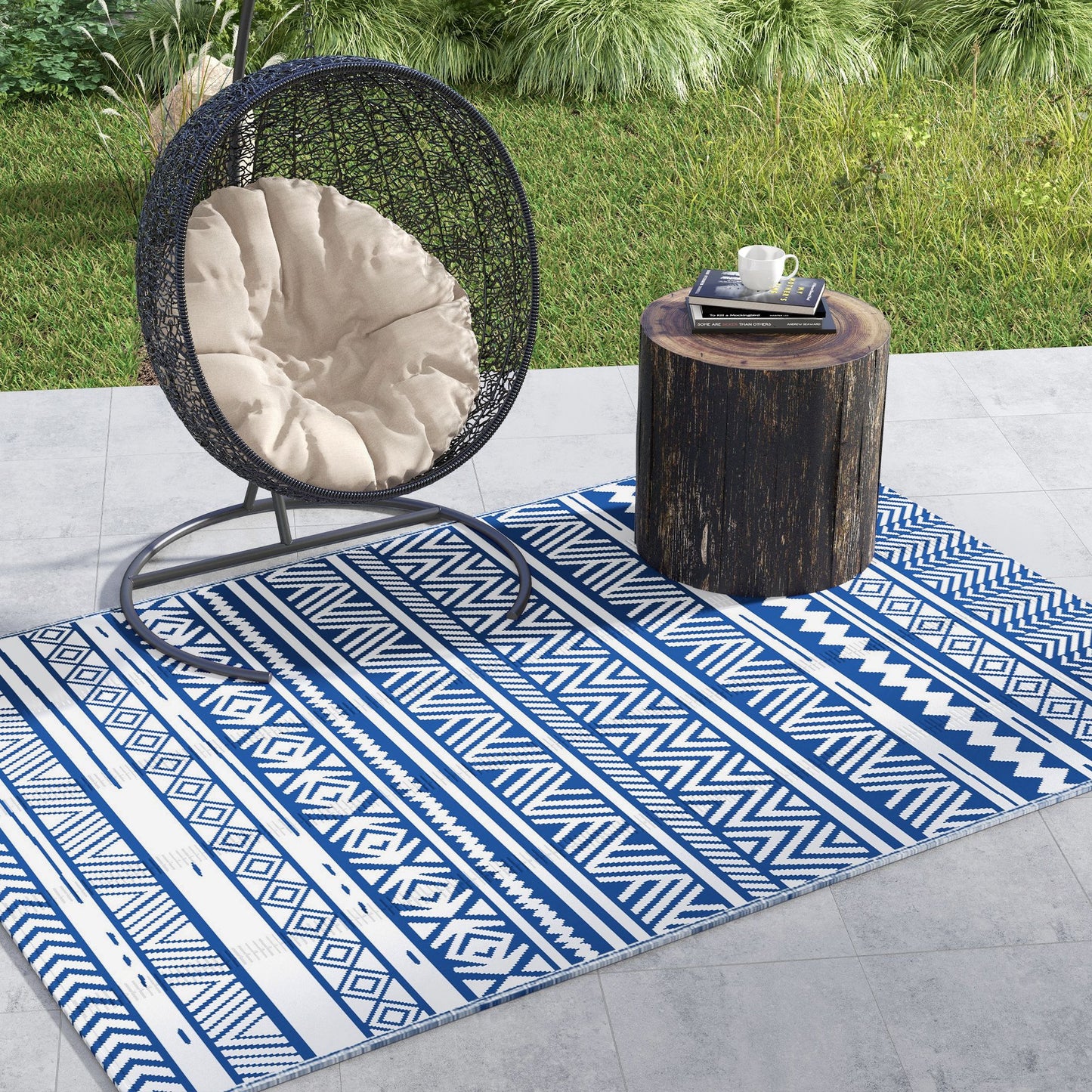 Outsunny Alfombra De Exterior 182x274 Cm Estilo Moderno Azul Oscuro Y Blanco_1