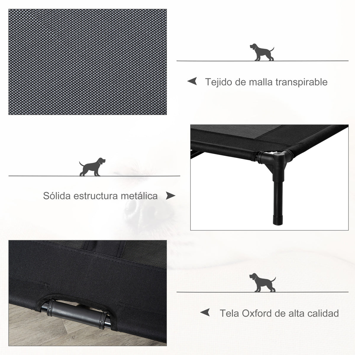 Pawhut Cama Elevada Para Perros Interior Y Exterior 92x76x18 Cm Negro_5