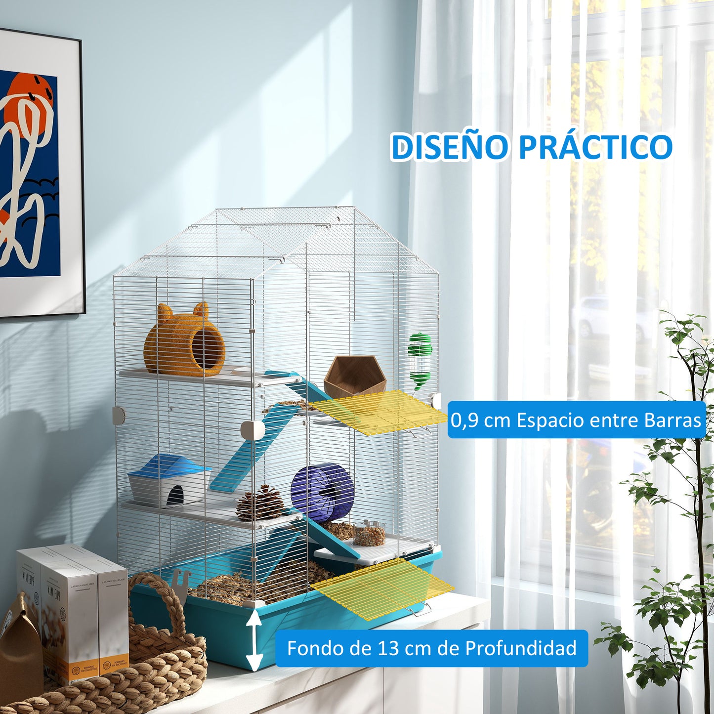 Pawhut Jaula Para Hámster De 5 Niveles Con Plataformas 58x36x81 Cm Azul Claro_5
