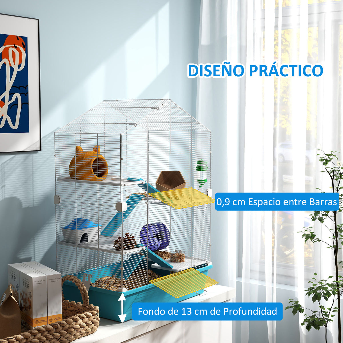 Pawhut Jaula Para Hámster De 5 Niveles Con Plataformas 58x36x81 Cm Azul Claro_5