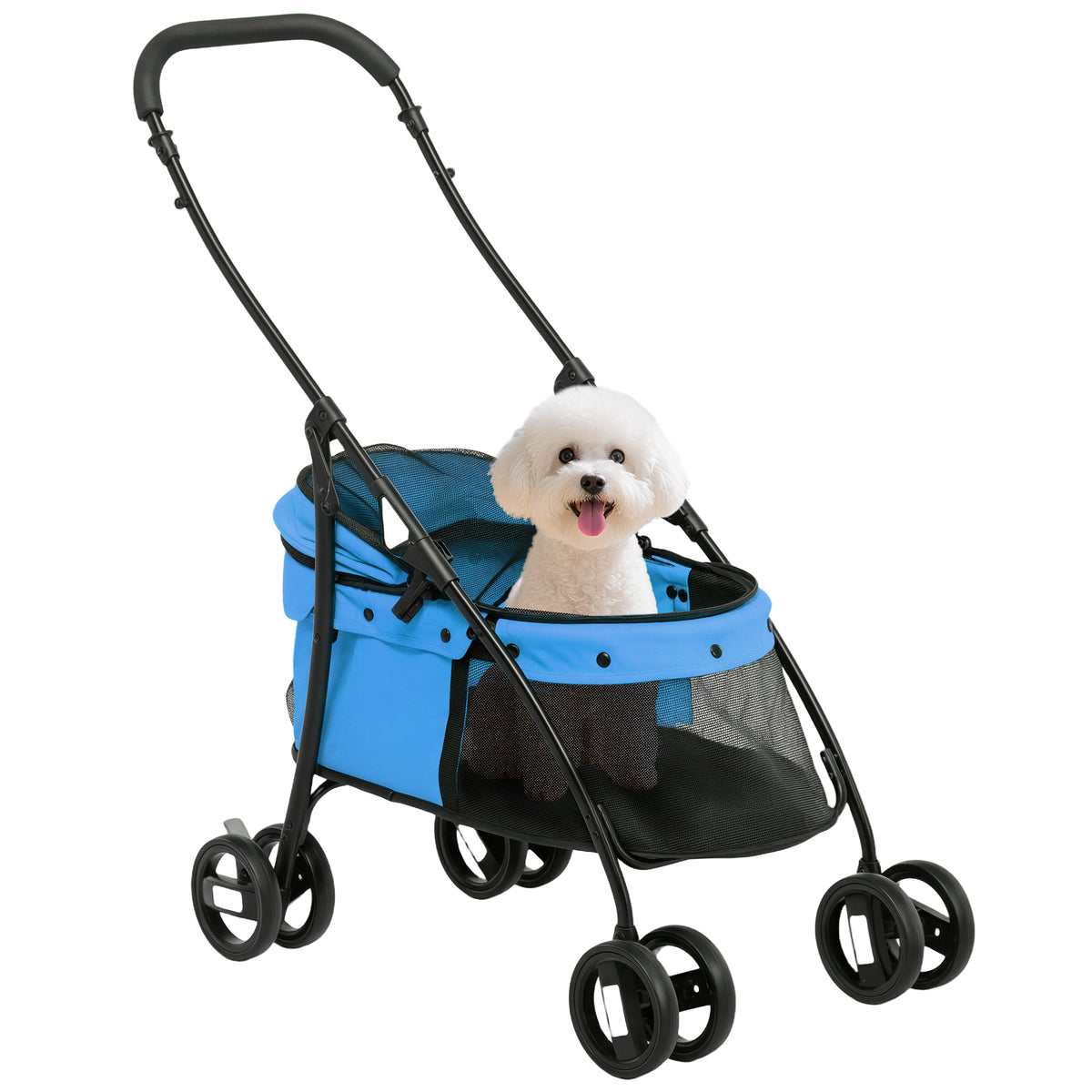 Pawhut Carrito Para Perros Plegable Con Ventanas De Malla Cojín Lavable Azul_0