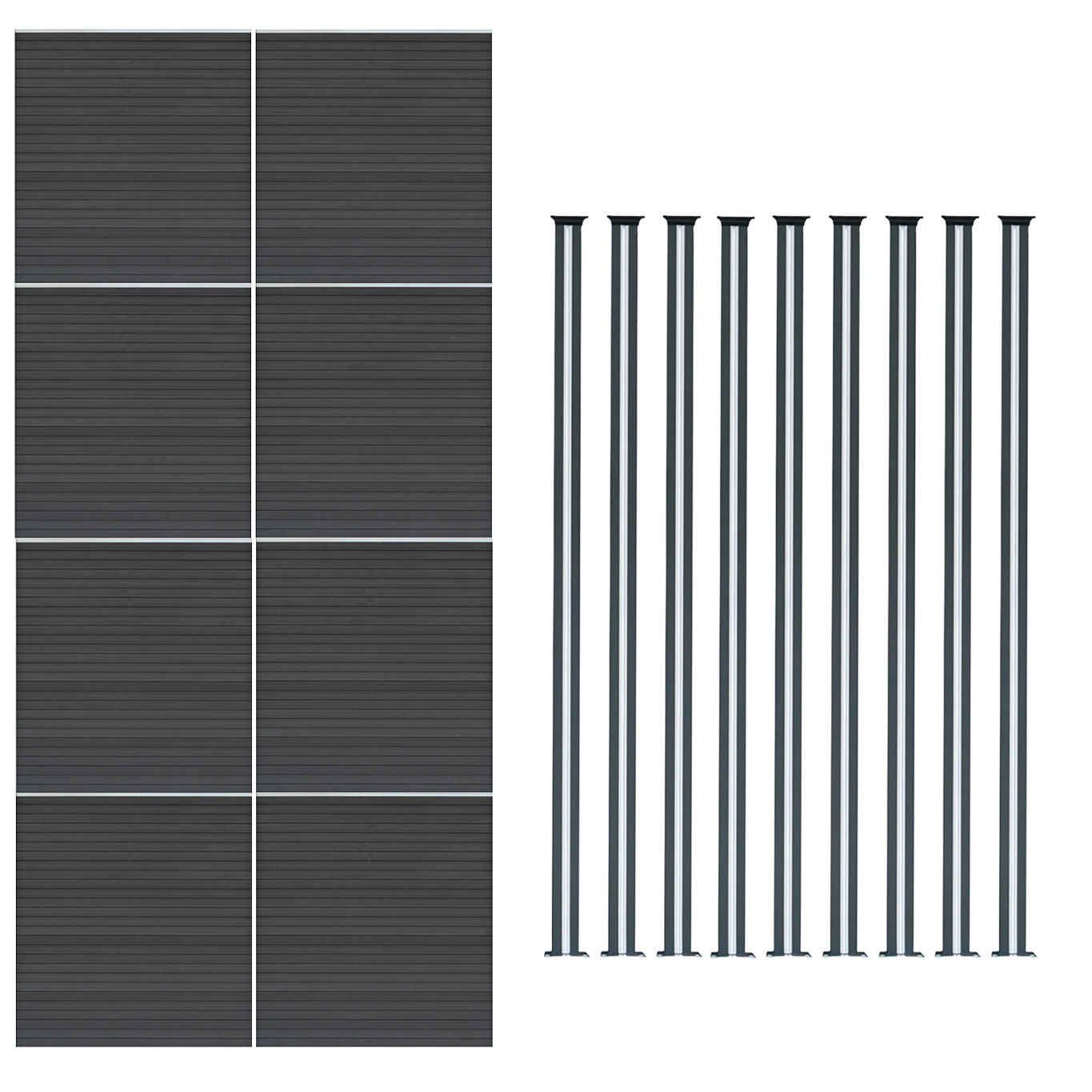 Vallas Para Exteriores De Wpc Y Aluminio - 8x Paneles + 9x Postes | Gris_0