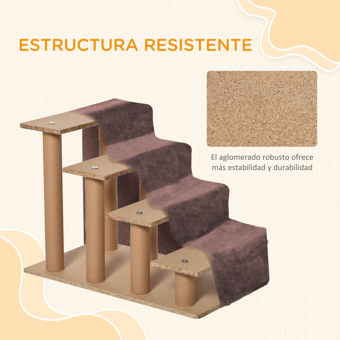 Pawhut Escalera Para Perros De 4 Peldaños Con Funda Extraíble 60x35x44 Cm Marrón_5