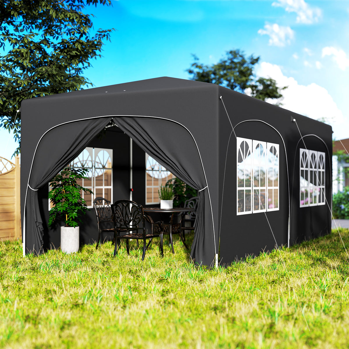Outsunny Carpa Plegable Gazebo 6x3 M Con 6 Paredes Laterales Gris Oscuro_4