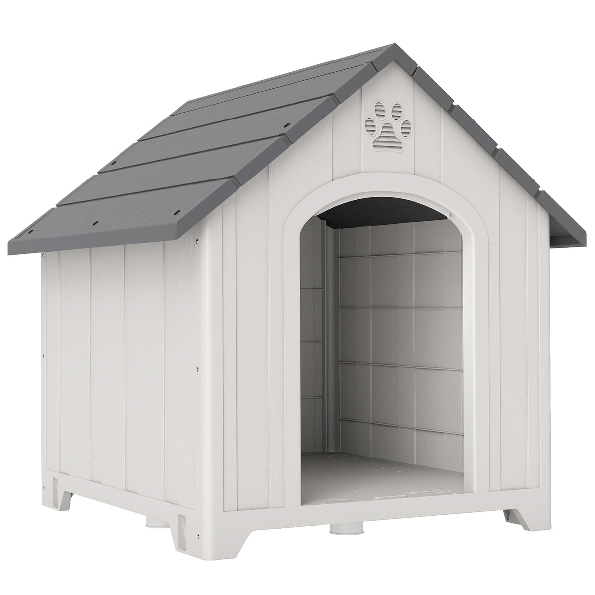 Pawhut Caseta Para Perros Grandes Exterior De Plástico Impermeable Gris_1
