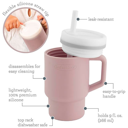 Infantino Mi Primer Vaso, Pajita Resistente Y Asa Para Niños Pequeños, Fácil De Limpiar, 250ml, Pastel Rosa_1