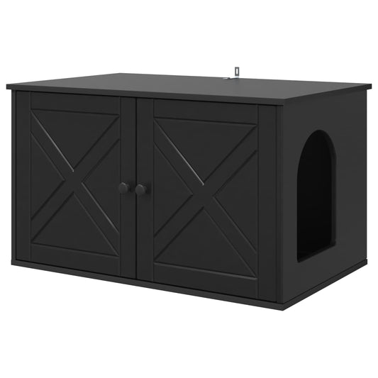 Casa Para Gatos Negro 85 X 55 X 50,5 Cm Madera De Ingeniería_0