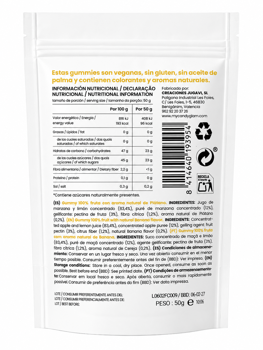Gummies 100% Fruta Pack De 5 Plátano – Snack Saludable Vegano Sin Azúcares Añadidos_3