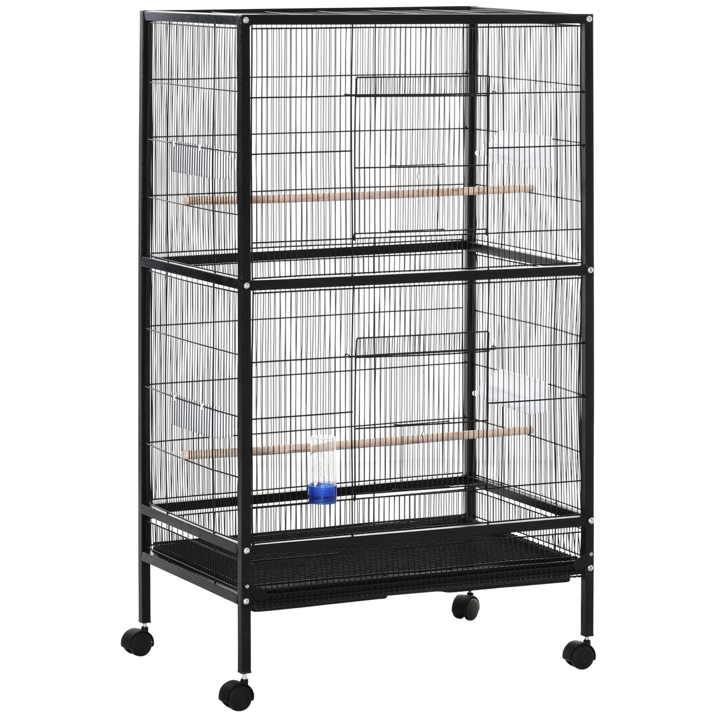 Pawhut Jaula Para Pájaros Con 4 Ruedas Con Comederos Y Bandeja 79x52x137cm Negro_0