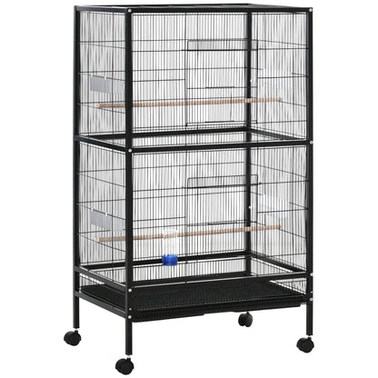 Pawhut Jaula Para Pájaros Con 4 Ruedas Con Comederos Y Bandeja 79x52x137cm Negro_0