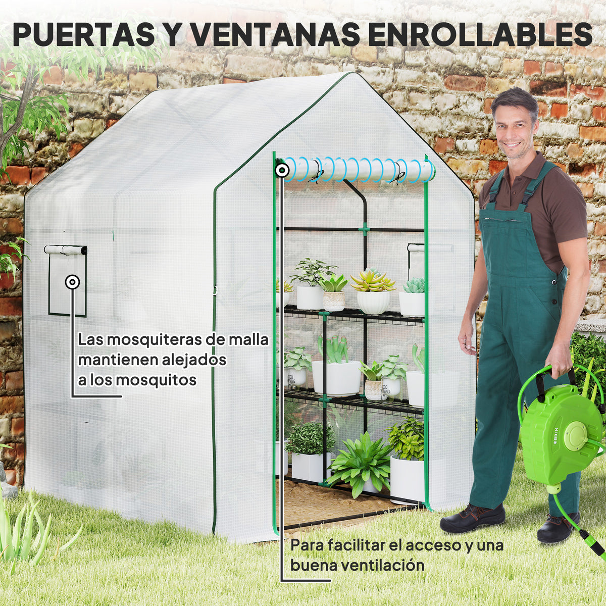 Outsunny Invernadero De Exterior Con 6 Estantes Puerta Enrollable 140x143x190 Cm_5