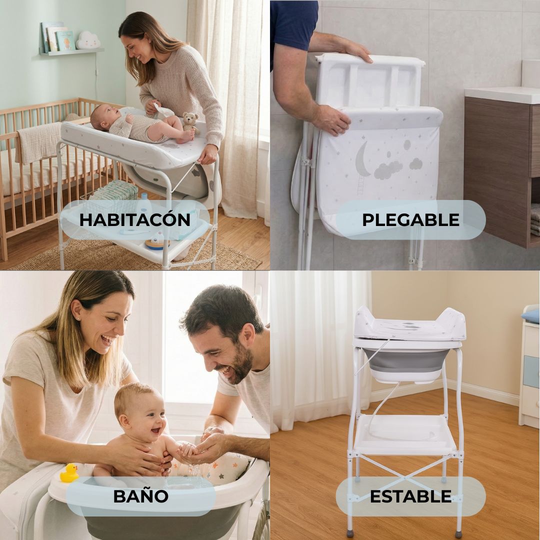 Bathby | Bañera Bebé 5 En 1 Plegable Con Soporte, Cambiador, Bandejas, Desagüe (gris Standard)_4