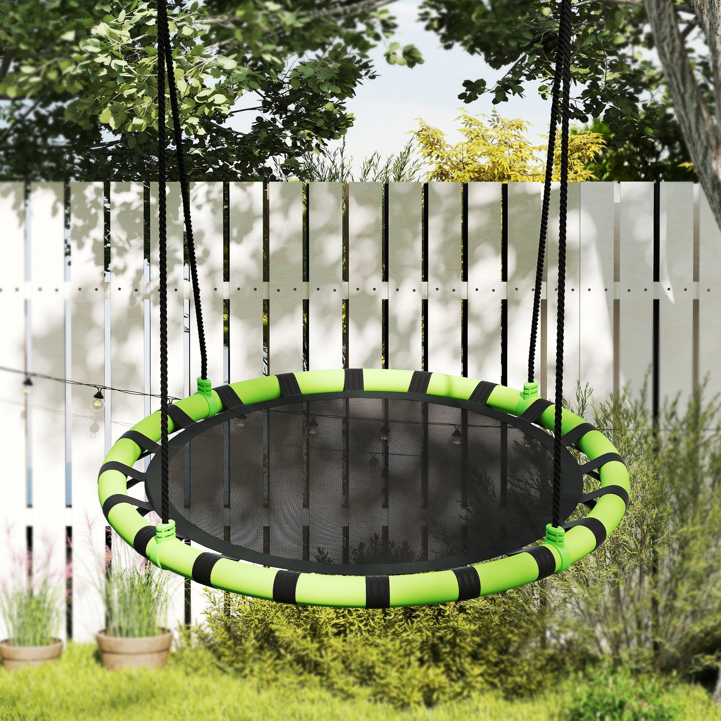 Aiyaplay Columpio Para Niños Redondo Ajustable Ø100x180 Cm Negro Y Verde_4