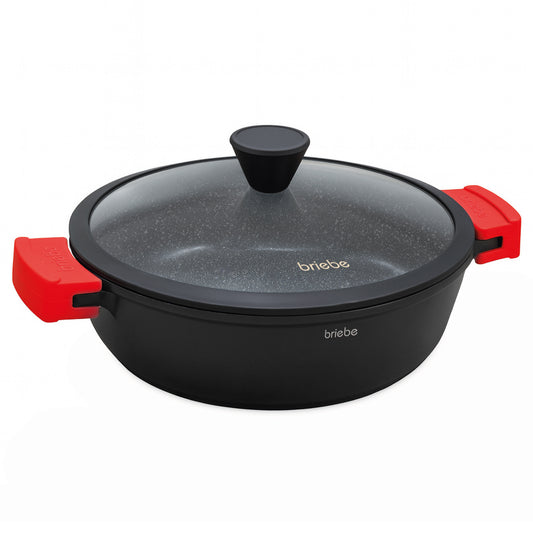 Briebe Cacerola Baja Cocina Inducción Antiadherente Titanio, Cazuela 28cm, Aluminio Fundido Sin Pfoa, Black Titanium_0
