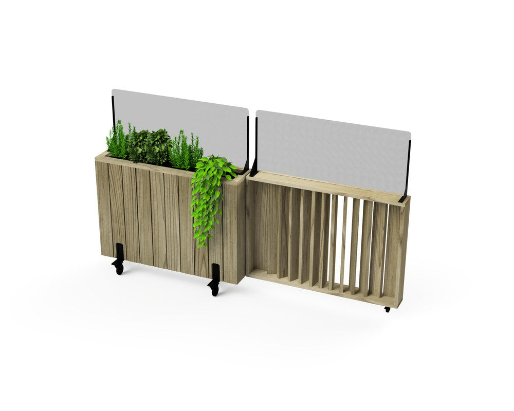 Kit Jardinera Alta De Madera Con Ruedas, Barandilla Abatible Y Cortavientos 40 Cm 100 X 24 X 80 Cm Hortalia_0