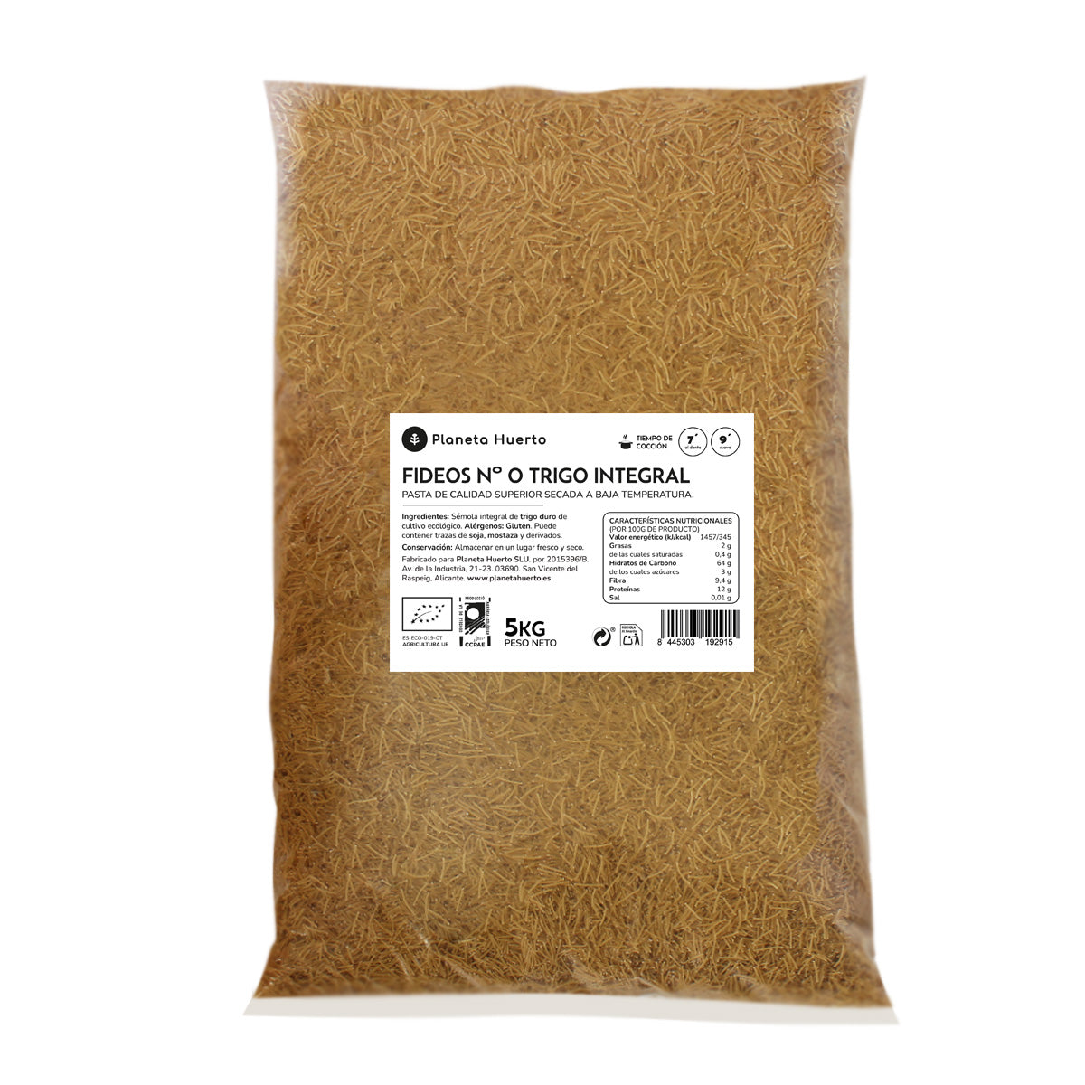 Fideos nº0 de trigo integral ECO Planeta Huerto 5 Kg