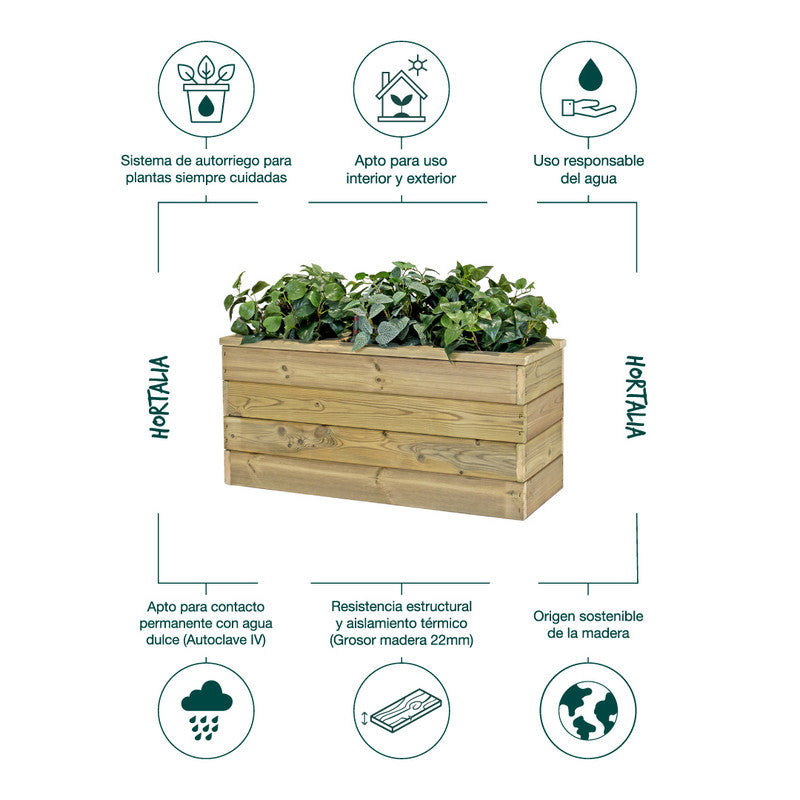 Jardinera Con Autorriego De Madera Nidum Basic Interior Y Exterior Hortalia 86x34x40 Cm_4