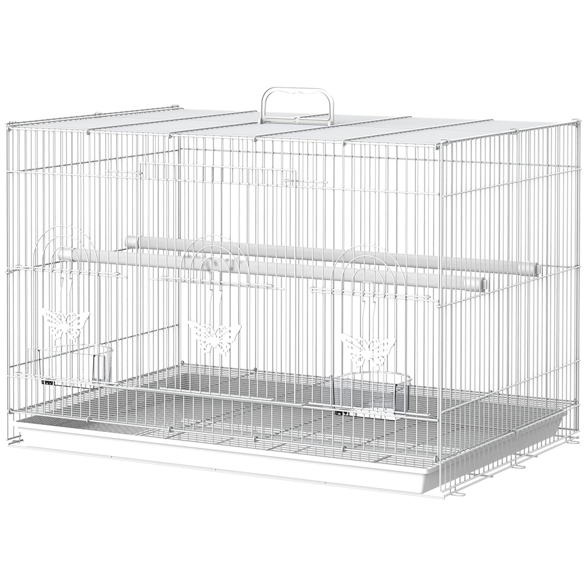 Pawhut Jaula Para Pájaros De Metal 60x41x41 Cm Con Comederos Y 2 Perchas Blanco_0