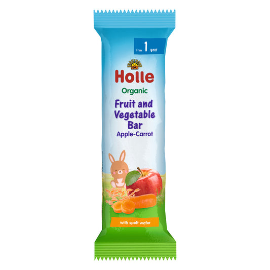 Barrita ecológica de frutas y verduras manzana-zanahoria bio para Bebés a partir 12 meses Holle 25g