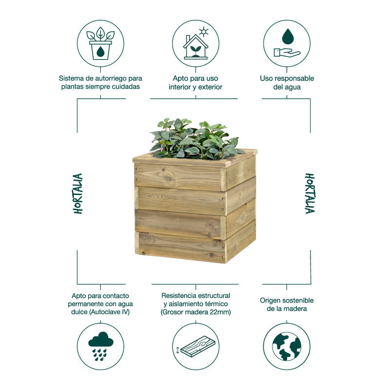 Jardinera Con Autorriego De Madera Nidum Basic Interior Y Exterior Hortalia 40x40x40 Cm_4