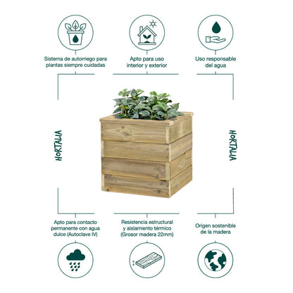 Jardinera Con Autorriego De Madera Nidum Basic Interior Y Exterior Hortalia 40x40x40 Cm_4