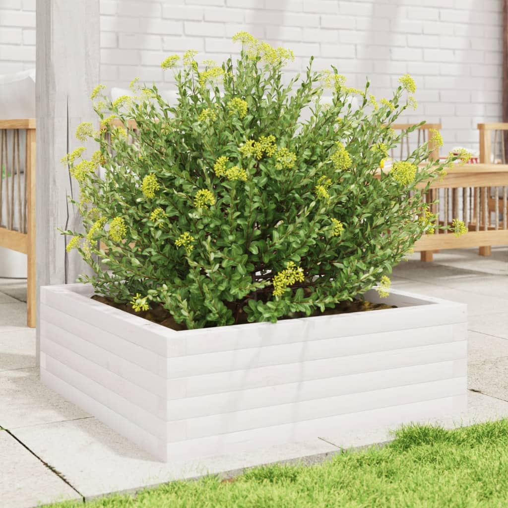 Jardinera De Madera Maciza De Pino Blanca 70x70x23 Cm_2